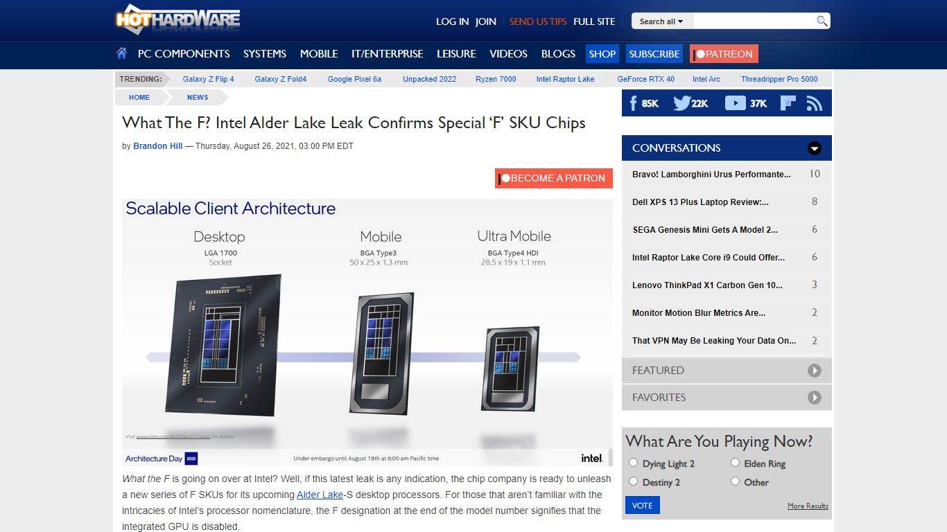 What The F? Intel Alder Lake Leak Confirms Special ‘F’ SKU Chips